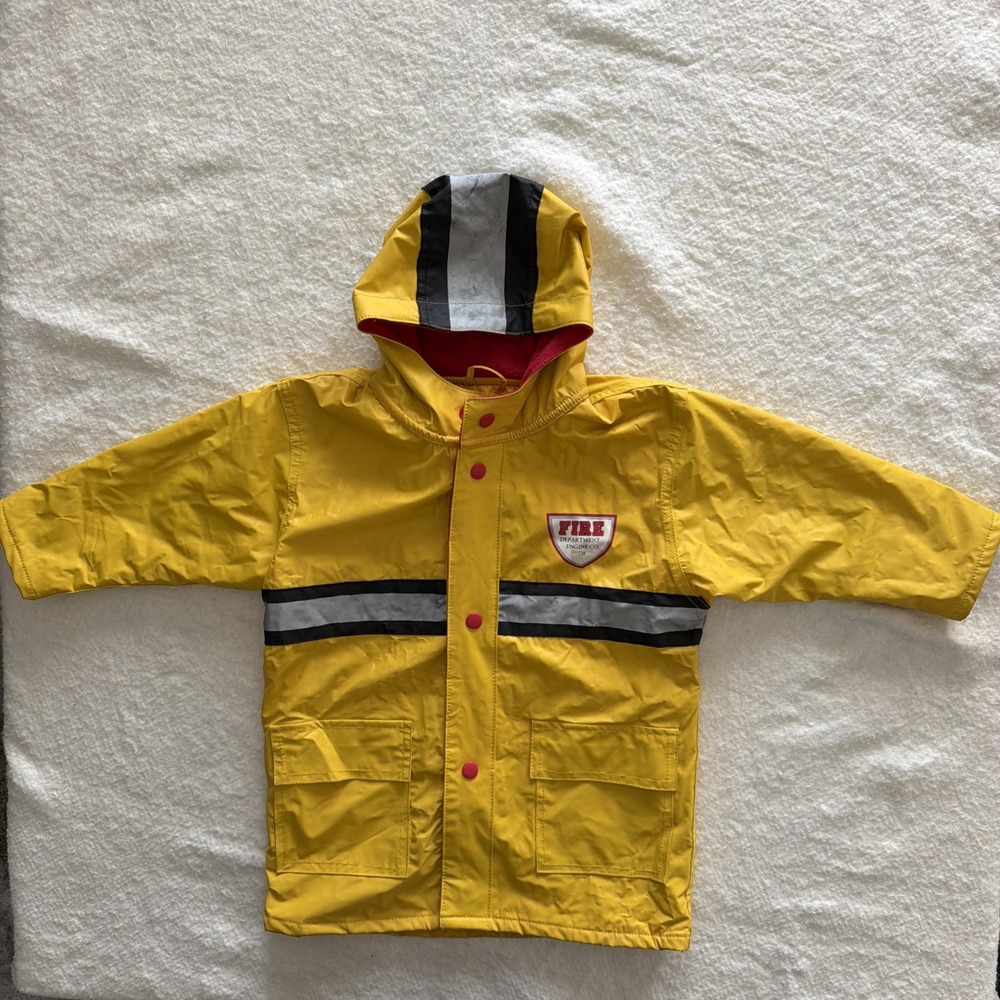 Driplets Yellow Fireman Raincoat by Wippette Hooded Insulated Flannel Sz 3T